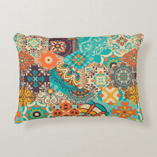 Seamless colorful patchwork tile with Islam, Arabi Decorative Cushion