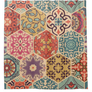 Seamless colorful patchwork tile with Islam, Arabi Shower Curtain