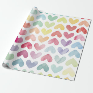 Seamless colorful watercolor painted hearts patter wrapping paper