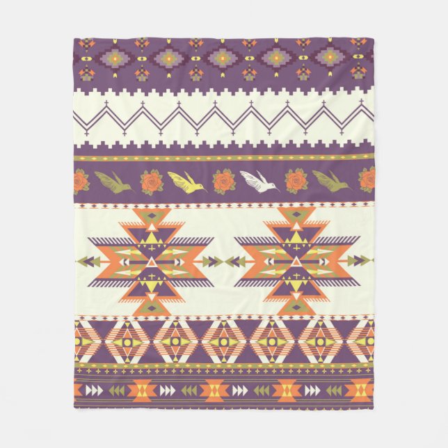 Seamless colourful aztec pattern fleece blanket (Front)