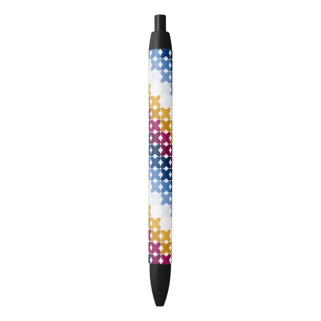 Seamless colourful cross stitch pattern black ink pen (Front Vertical)