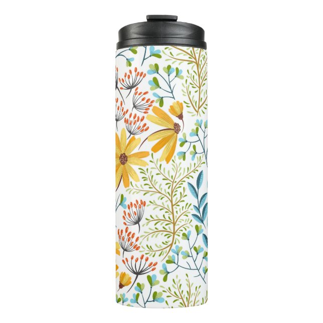 Seamless colourful floral background pattern. thermal tumbler (Front)