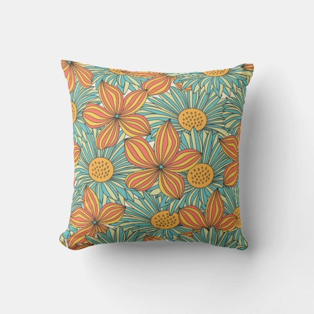 Seamless colourful floral pattern design cushion (Front)