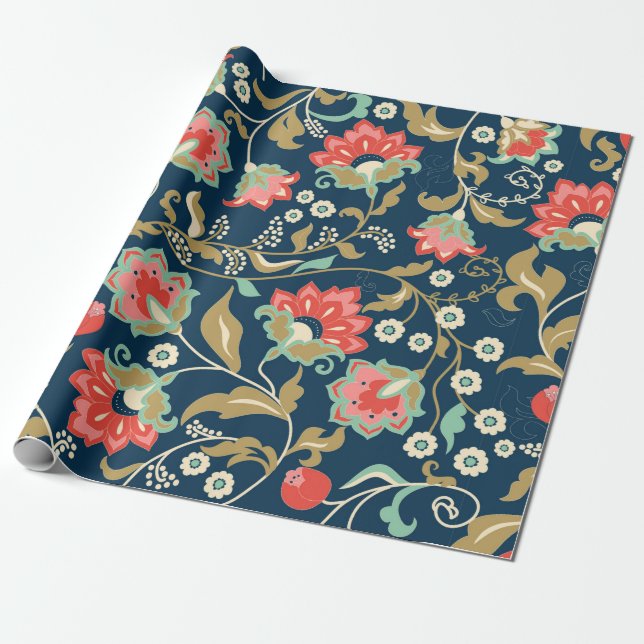 Seamless colourful floral pattern in folk style wi wrapping paper (Unrolled)