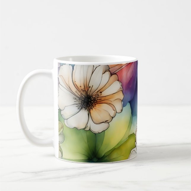 Seamless Colourful Flowers in Watercolor Coffee Mug (Left)