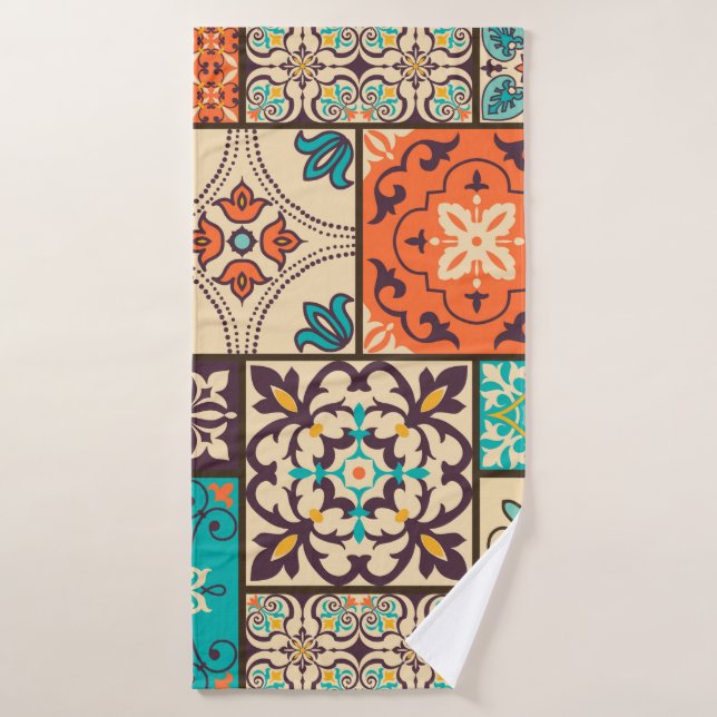 Seamless colourful patchwork tile with Islam, Arab Bath Towel (Bath Towel)