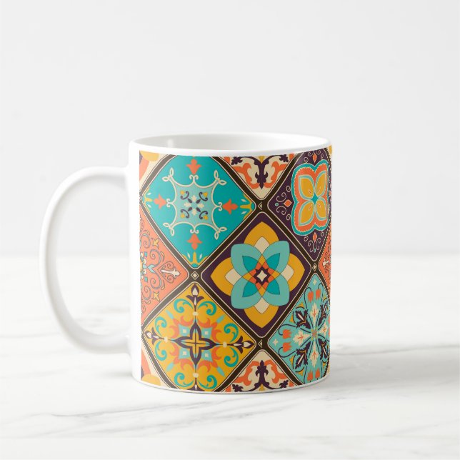 Seamless colourful patchwork tile with Islam, Arab Coffee Mug (Left)