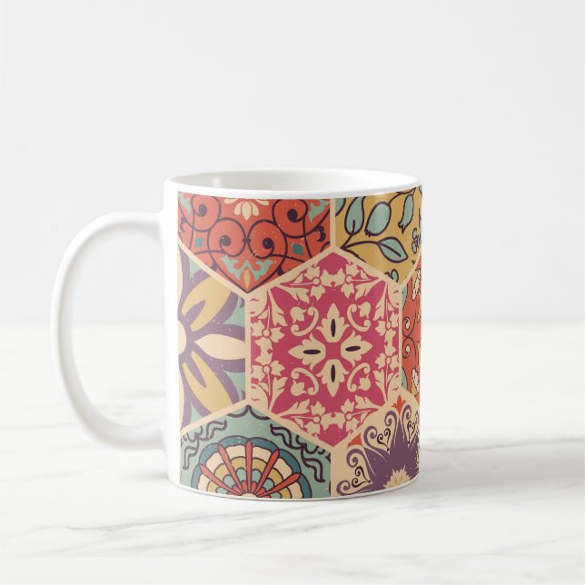 Seamless colourful patchwork tile with Islam, Arab Coffee Mug (Left)
