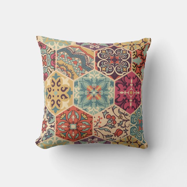 Seamless colourful patchwork tile with Islam, Arab Cushion (Front)