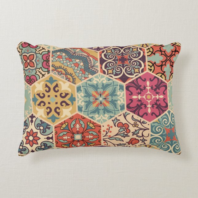 Seamless colourful patchwork tile with Islam, Arab Decorative Cushion (Front)