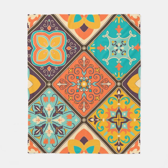 Seamless colourful patchwork tile with Islam, Arab Fleece Blanket (Front)