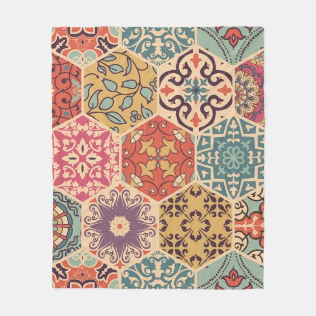 Seamless colourful patchwork tile with Islam, Arab Fleece Blanket (Front)