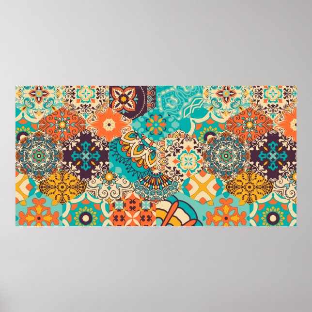 Seamless colourful patchwork tile with Islam, Arab Poster (Front)