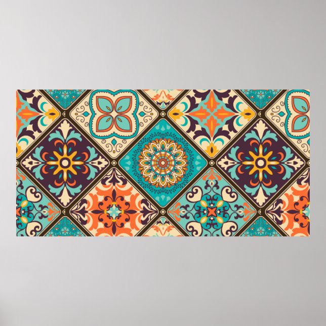 Seamless colourful patchwork tile with Islam, Arab Poster (Front)
