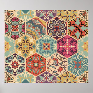 Seamless colourful patchwork tile with Islam, Arab Poster
