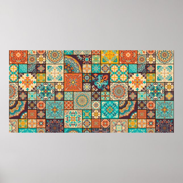 Seamless colourful patchwork tile with Islam, Arab Poster (Front)