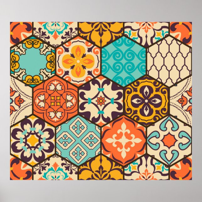Seamless colourful patchwork tile with Islam, Arab Poster (Front)