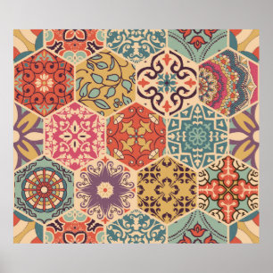 Seamless colourful patchwork tile with Islam, Arab Poster