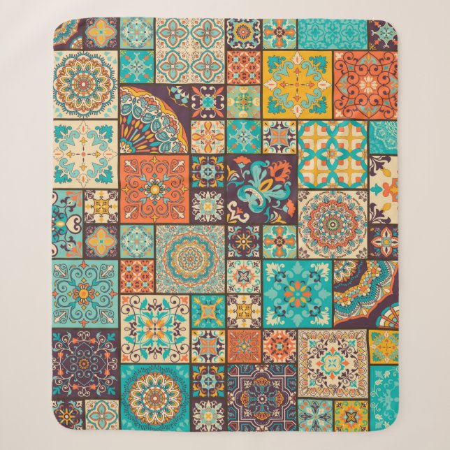 Seamless colourful patchwork tile with Islam, Arab Sherpa Blanket (Front)