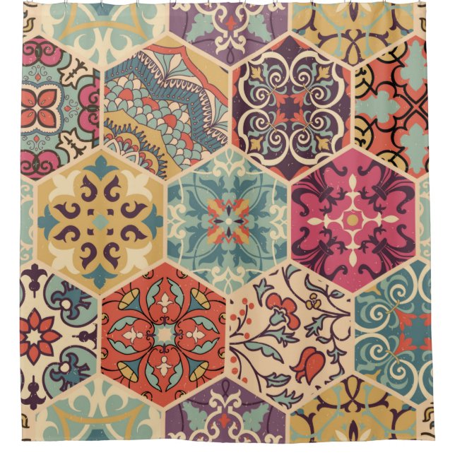 Seamless colourful patchwork tile with Islam, Arab Shower Curtain (Front)
