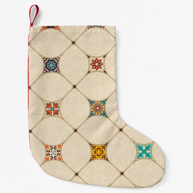 Seamless colourful patchwork tile with Islam, Arab Small Christmas Stocking (Front)