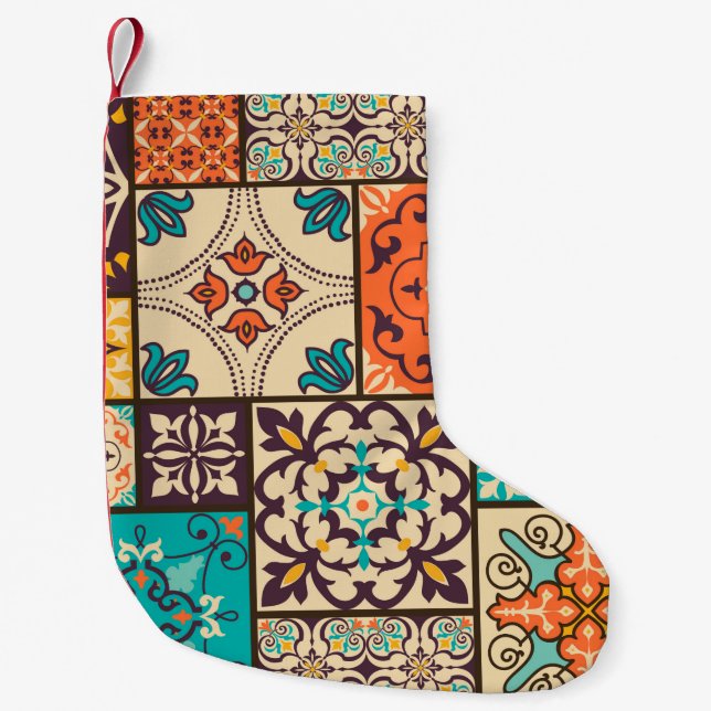 Seamless colourful patchwork tile with Islam, Arab Small Christmas Stocking (Front)