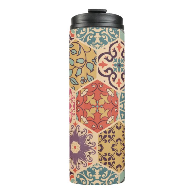 Seamless colourful patchwork tile with Islam, Arab Thermal Tumbler (Front)