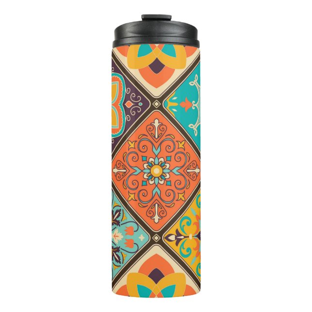 Seamless colourful patchwork tile with Islam, Arab Thermal Tumbler (Front)