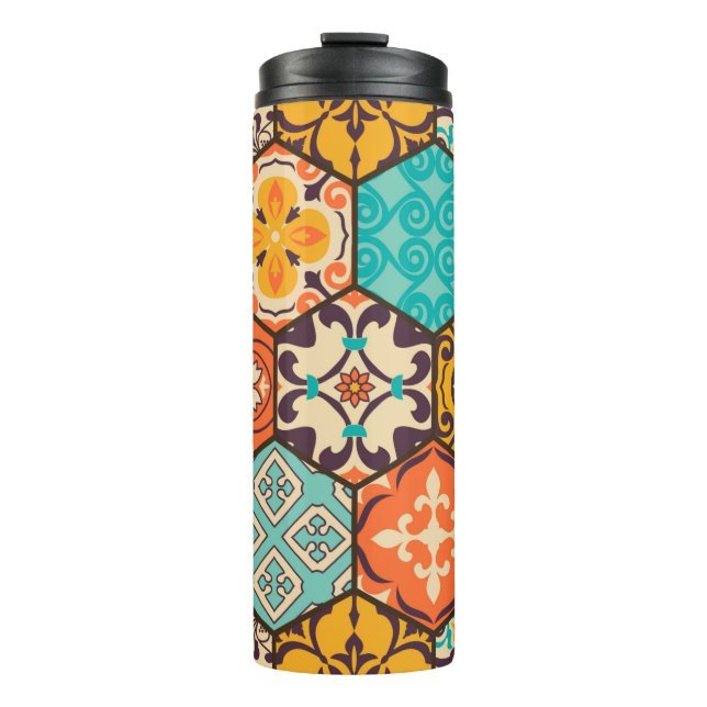 Seamless colourful patchwork tile with Islam, Arab Thermal Tumbler (Front)