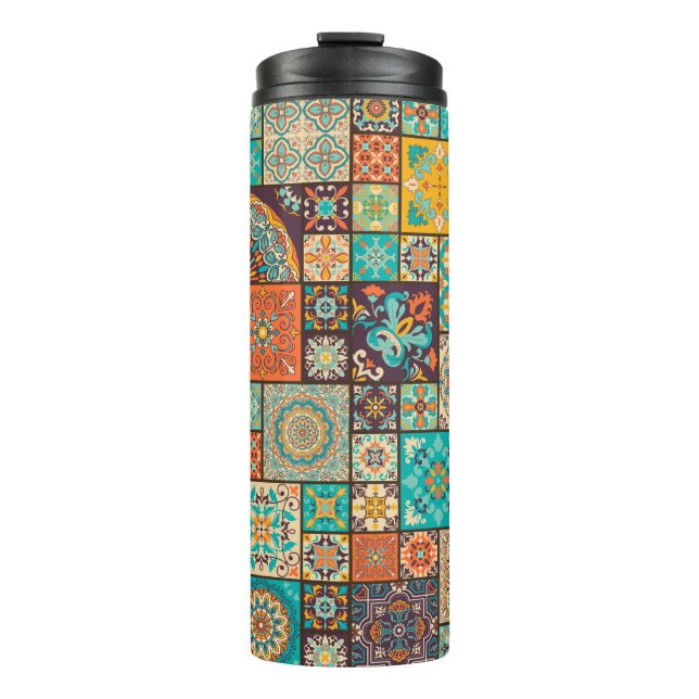 Seamless colourful patchwork tile with Islam, Arab Thermal Tumbler (Front)
