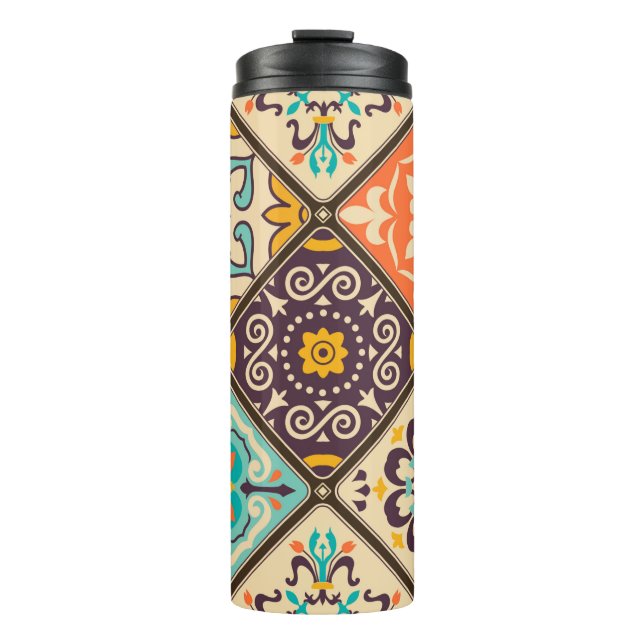 Seamless colourful patchwork tile with Islam, Arab Thermal Tumbler (Front)