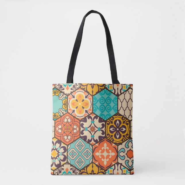 Seamless colourful patchwork tile with Islam, Arab Tote Bag (Front)