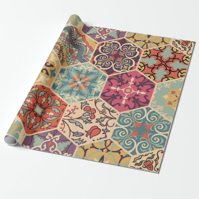 Seamless colourful patchwork tile with Islam, Arab Wrapping Paper (Unrolled)