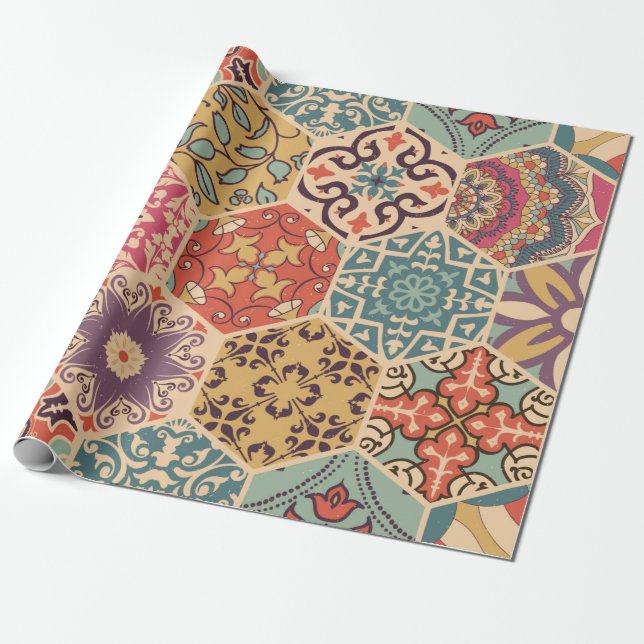 Seamless colourful patchwork tile with Islam, Arab Wrapping Paper (Unrolled)