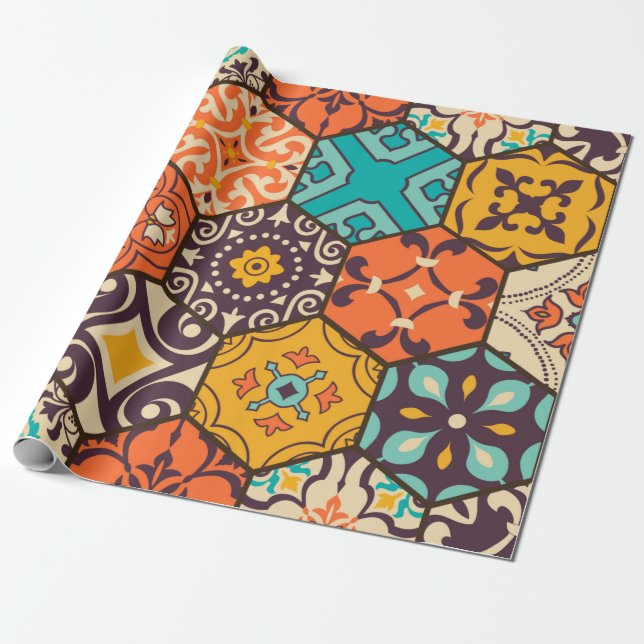 Seamless colourful patchwork tile with Islam, Arab Wrapping Paper (Unrolled)