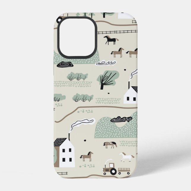 Seamless colourful pattern with house, trees, hors iPhone case (Back)