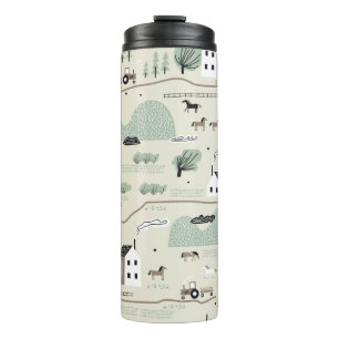 Seamless colourful pattern with house, trees, hors thermal tumbler