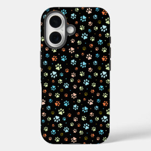 Seamless Colourful Small Dog Paws iPhone 16 Case