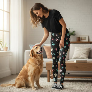 Seamless Colourful Small Dog Paws  Leggings