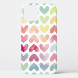 Seamless colourful watercolor painted hearts patte iPhone 12 case