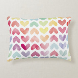 Seamless colourful watercolor painted hearts patte decorative cushion