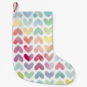 Seamless colourful watercolor painted hearts patte small christmas stocking