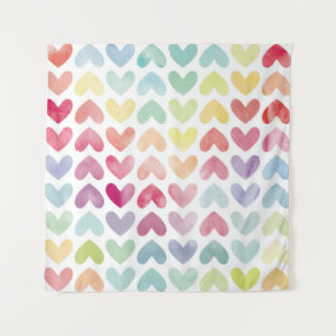 Seamless colourful watercolor painted hearts patte tapestry