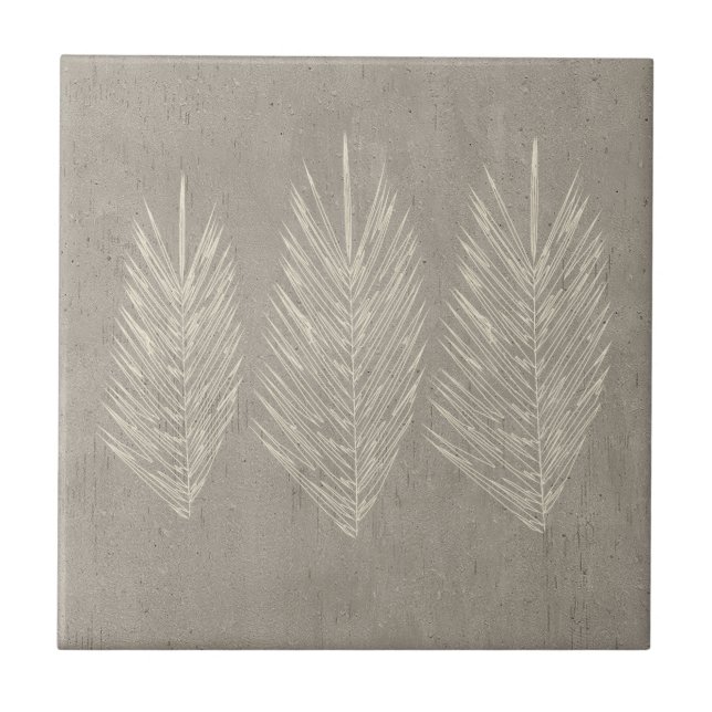 Seamless Concrete Look Palm Leaves Ceramic Tile (Front)