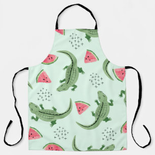 Seamless crocodile pattern with watermelon slices. apron