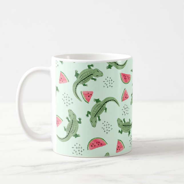 Seamless crocodile pattern with watermelon slices. coffee mug (Left)