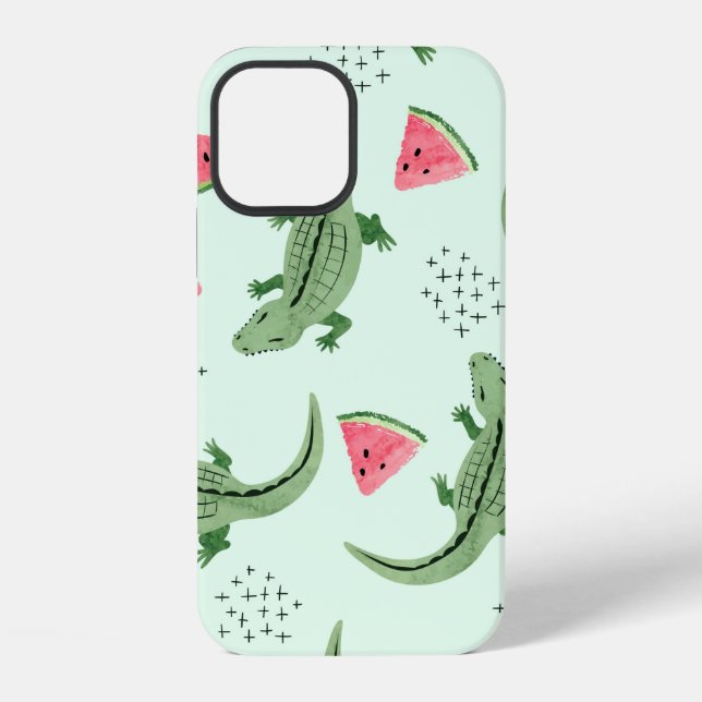 Seamless crocodile pattern with watermelon slices. iPhone case (Back)