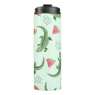 Seamless crocodile pattern with watermelon slices. thermal tumbler