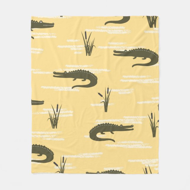 Seamless crocodiles pattern. Vintage yellow backgr Fleece Blanket (Front)