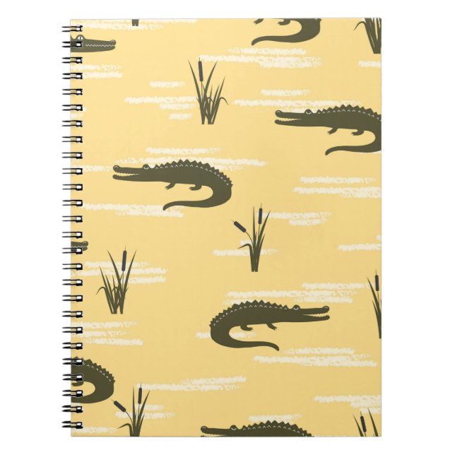 Seamless crocodiles pattern. Vintage yellow backgr Notebook (Front)